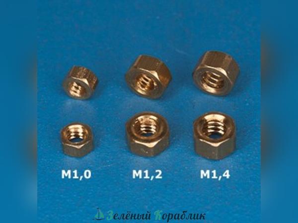 RB107-10 Миниатюрная гайка М1, (S-1,5 мм, d-0,8 мм), латунь, 5 шт.