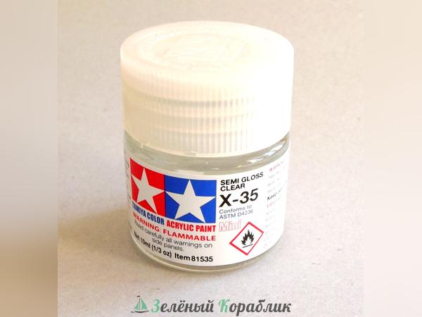 81535 Tamiya  X-35 Semi Gloss Clear (Полуматовый акриловый лак), 10мл